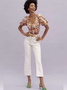 Anthropologie Pilcro Slim 70s White Cropped Straight-Leg Jeans